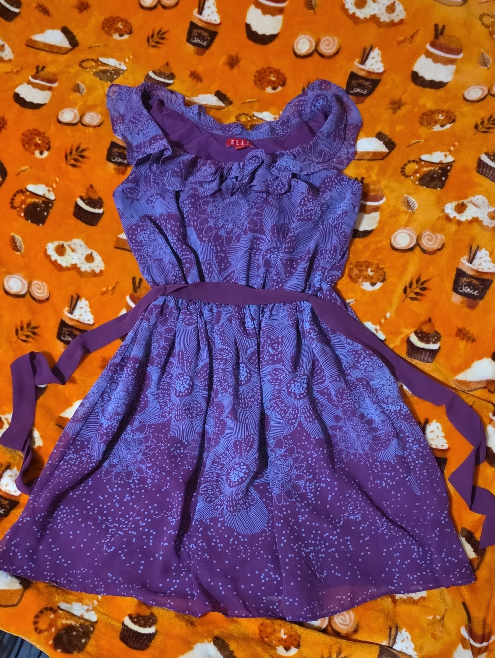 Elle Purple Floral Ruffle Dress with Waist Tie